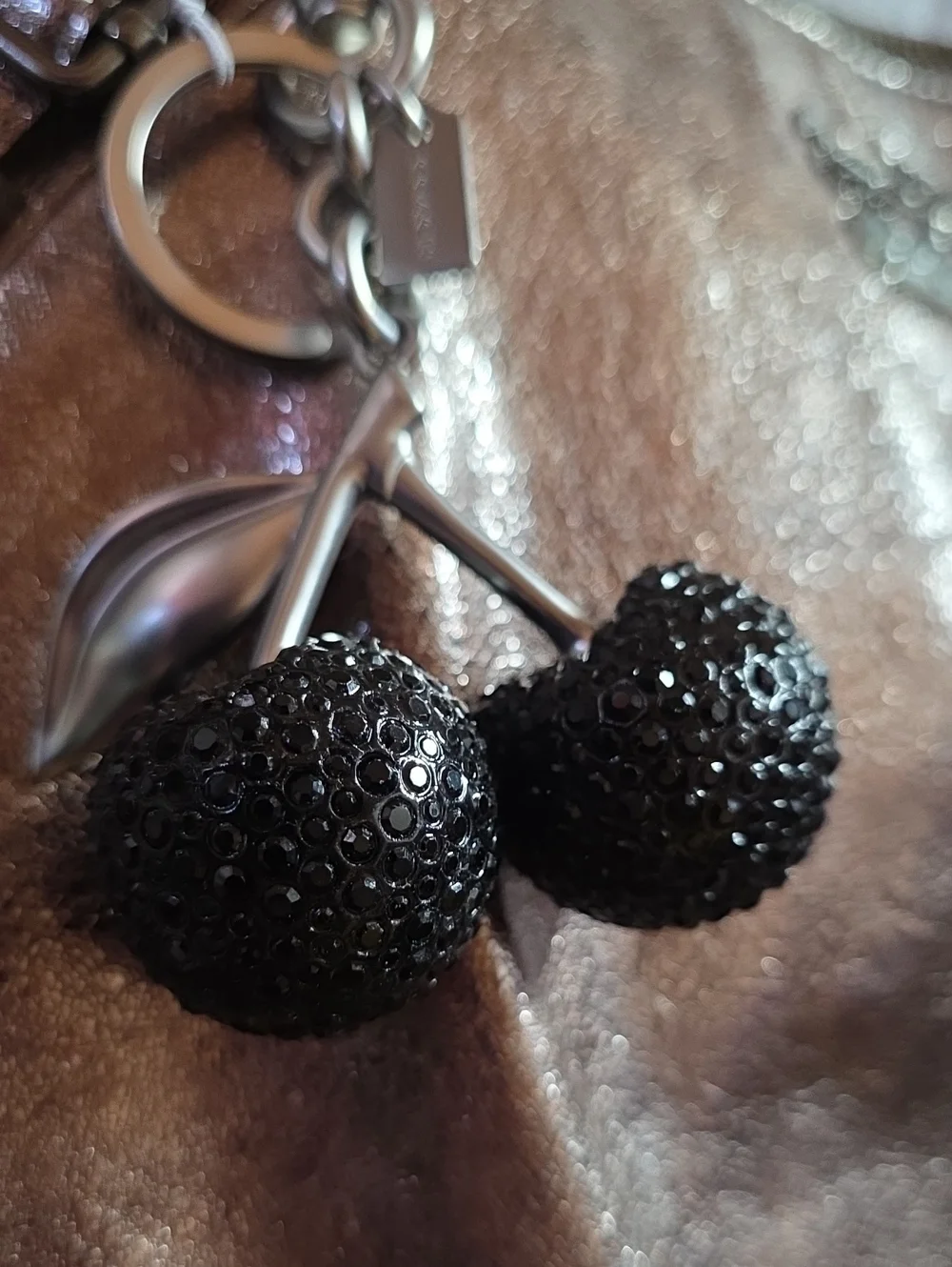 Coach Embellished Lg. Crystal Black Cherries Charm/ Key Ring Nwt Silver Hardware